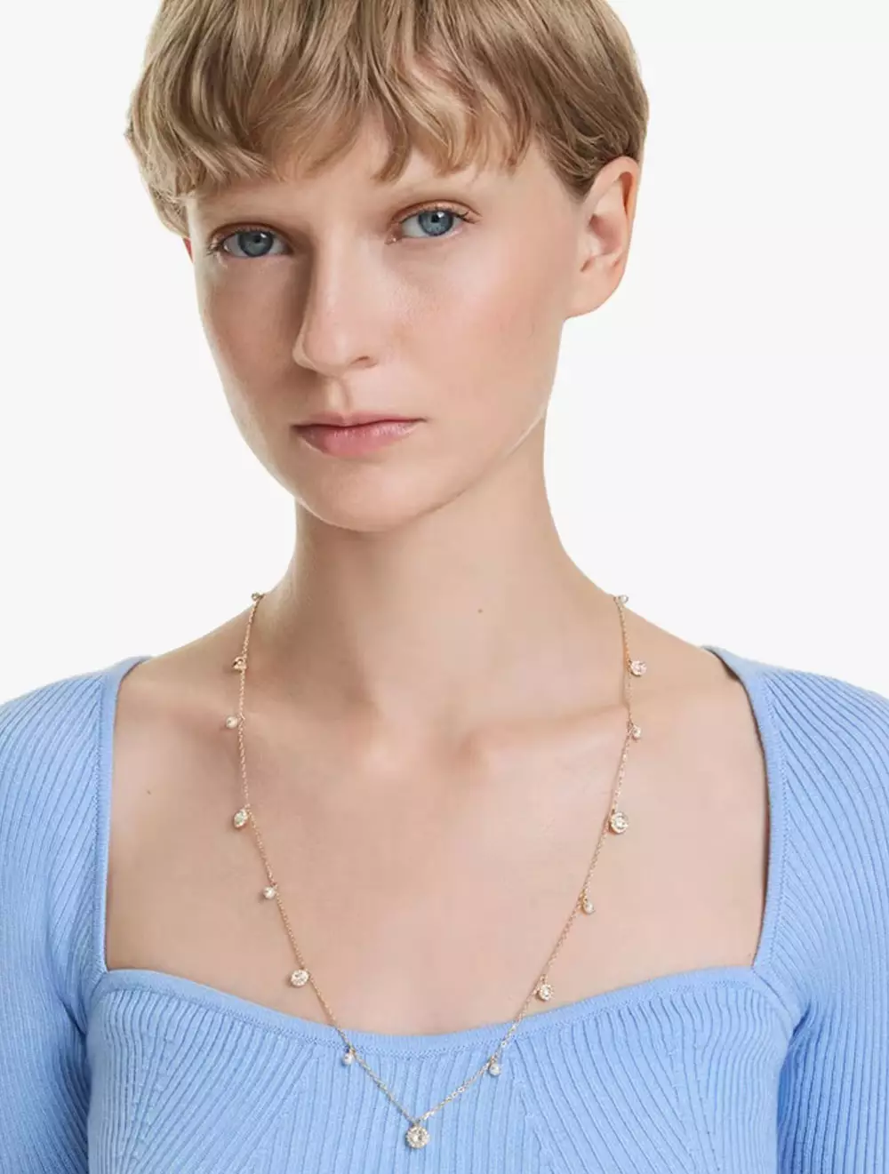 Una Angelic strandage, Crystal pearl, Round cut, White, Gold-tone plated
