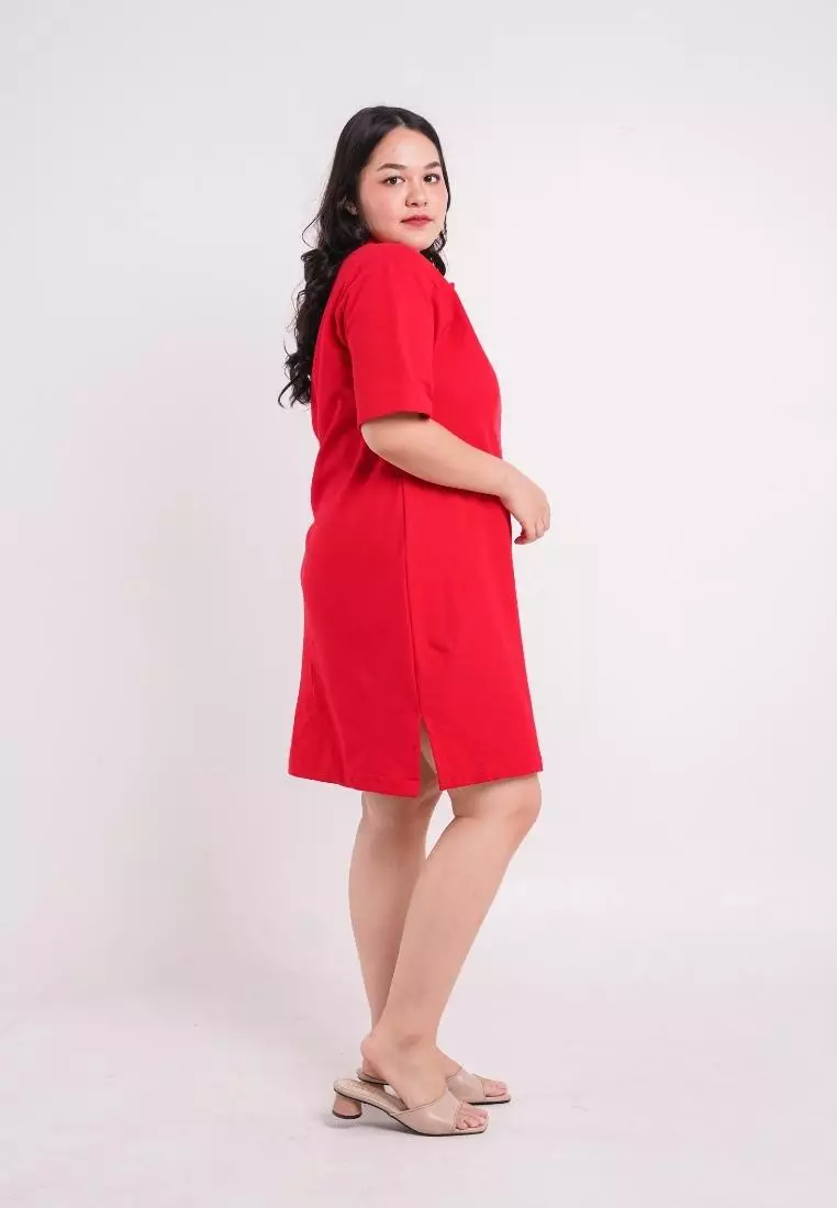Plus Size Polo Shirt Dress Daniella Red