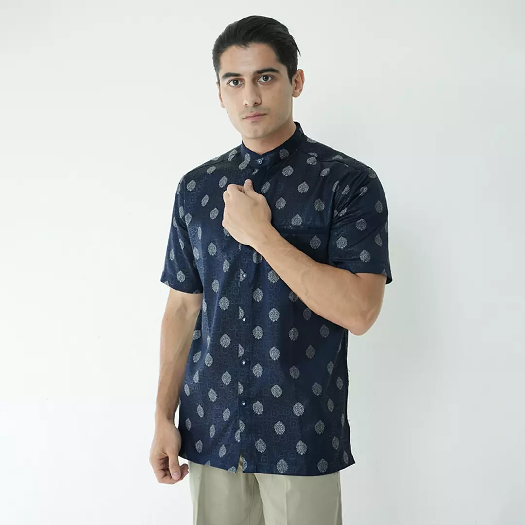 Casella Baju Koko Pria Lengan Pendek | Baju Koko Batik Syam 4102 Navy