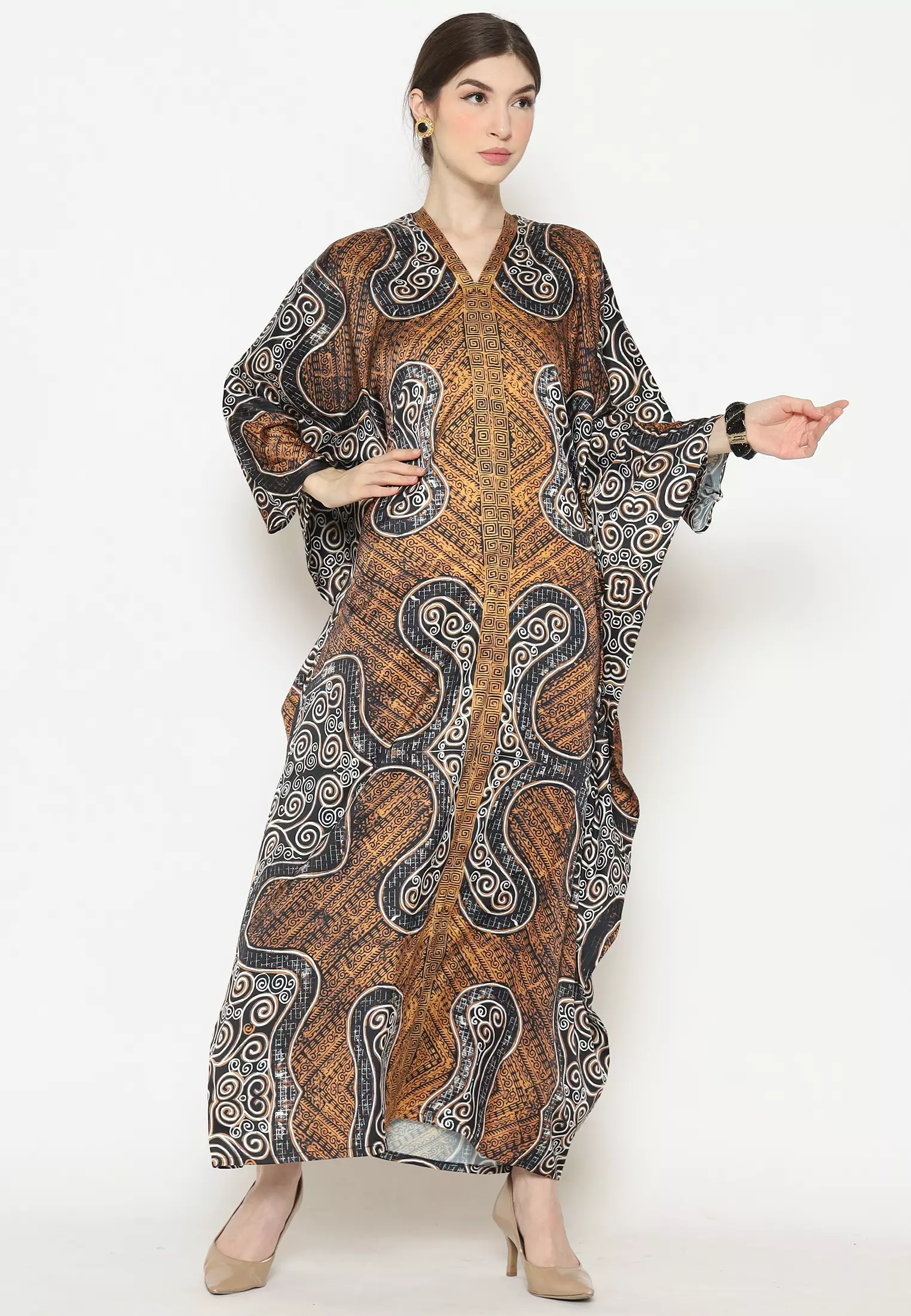 Kanzi Exclusive Long Sleeve Batik Kaftan Brown