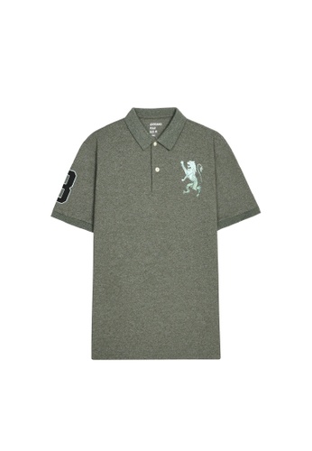 GIORDANO green Men's 3D Lion Embroidered Stretch Pique Short Sleeve Polo 01011222 418D5AAC04B10DGS_1