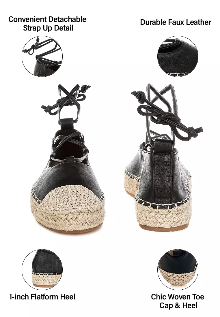 Woven Toe Lace-Up Espadrilles in Black