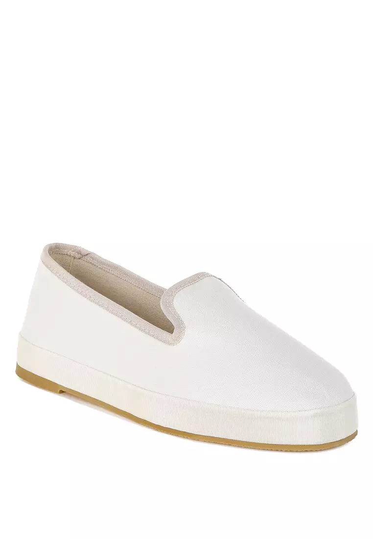 Buy London Rag Round Toe Canvas Loafers In Off White Online | ZALORA ...