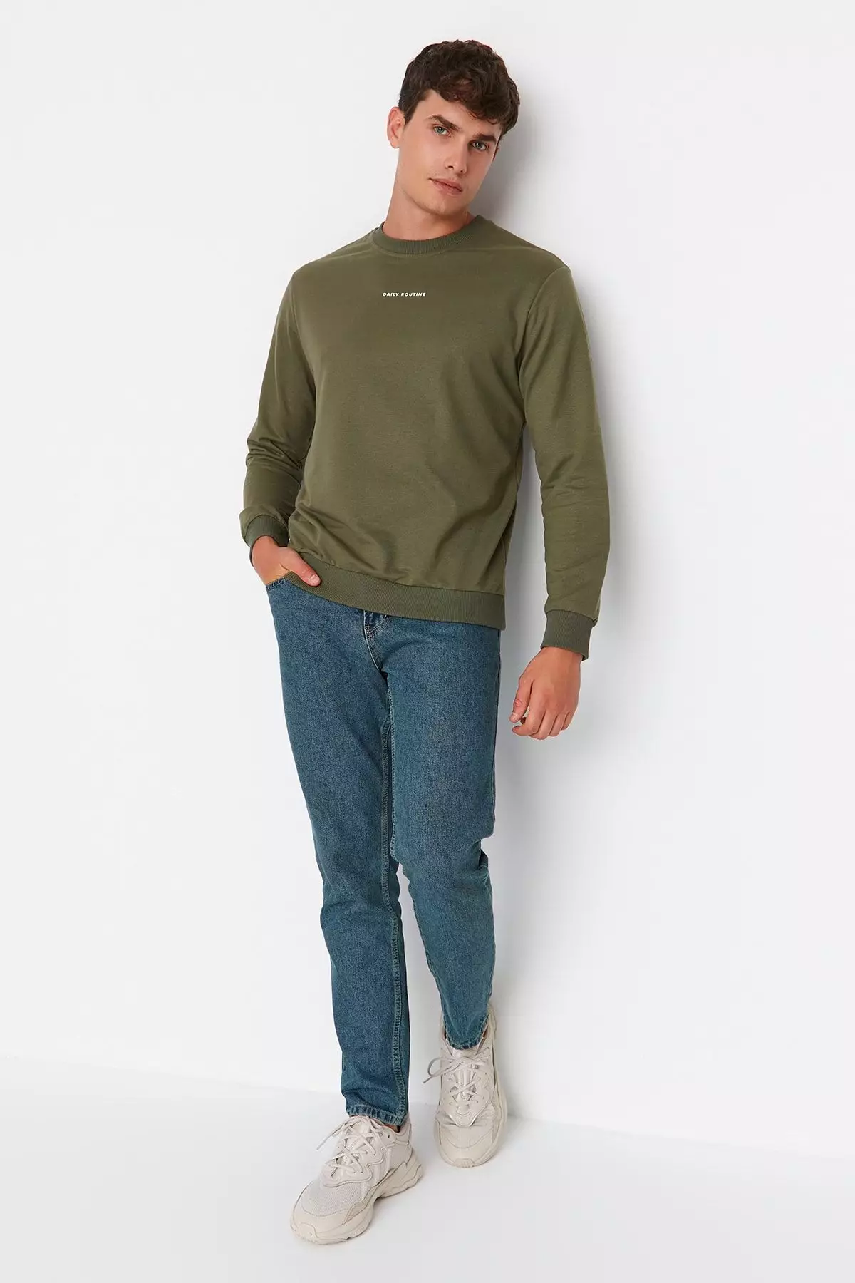 Navy Blue Green Antique Look 100% Cotton Relax Fit Boyfriend Jeans TMNAW23JE00043