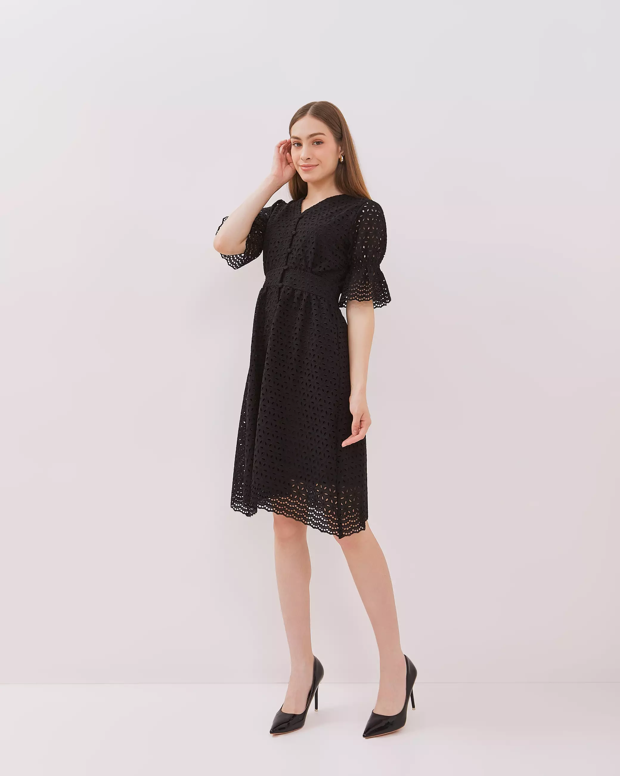 Urban Exchange Talia Black Mini Dress - Gaun Mini Dress Katun Warna Hitam Warna Black
