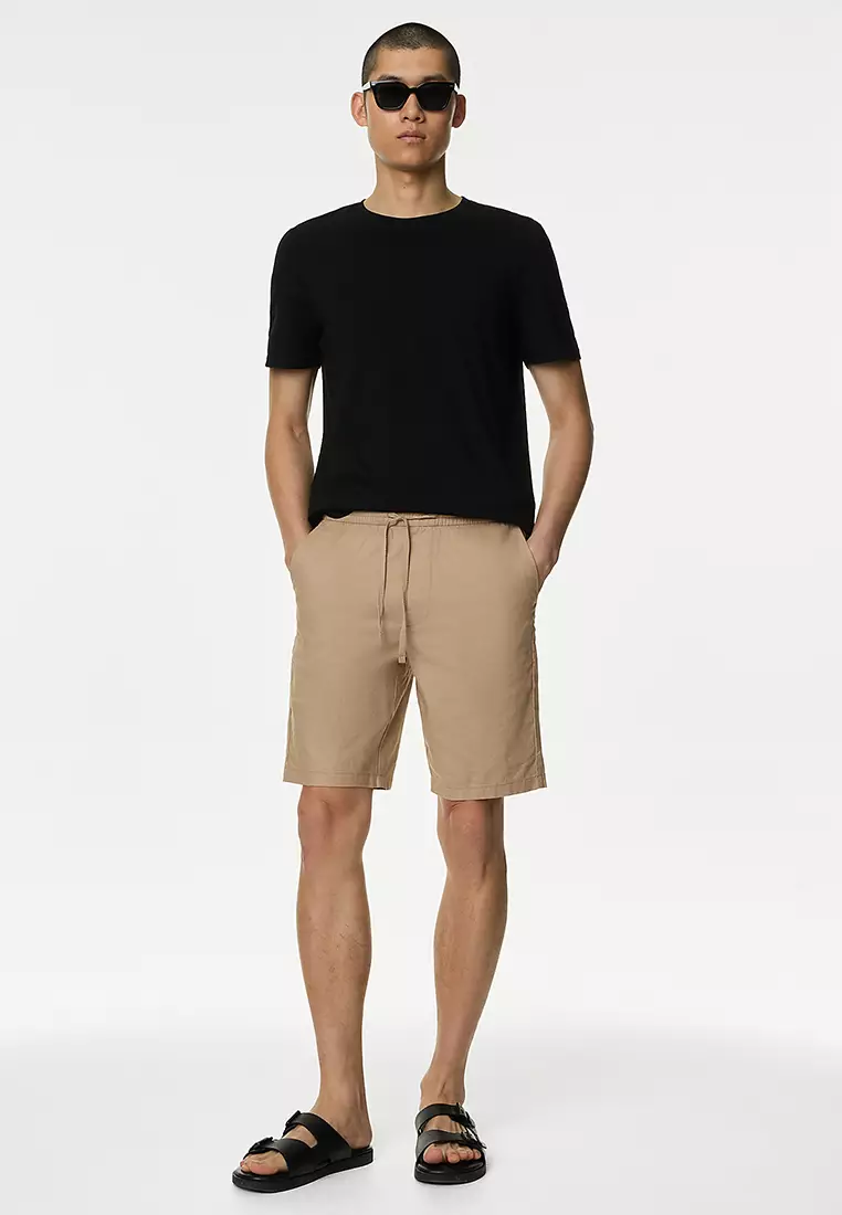 Linen Blend Elasticated Waist Stretch Shorts