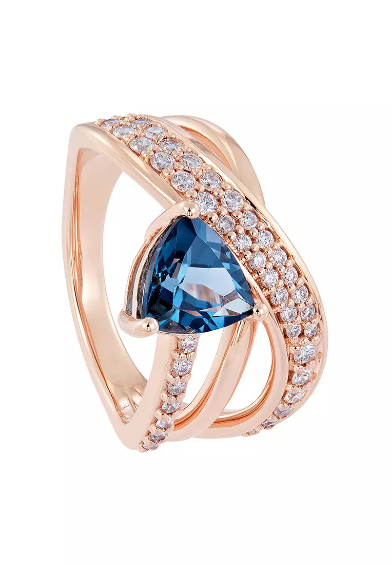 Buy HABIB HABIB Trilliant Cut Blue Topaz and Diamond Ring in 375