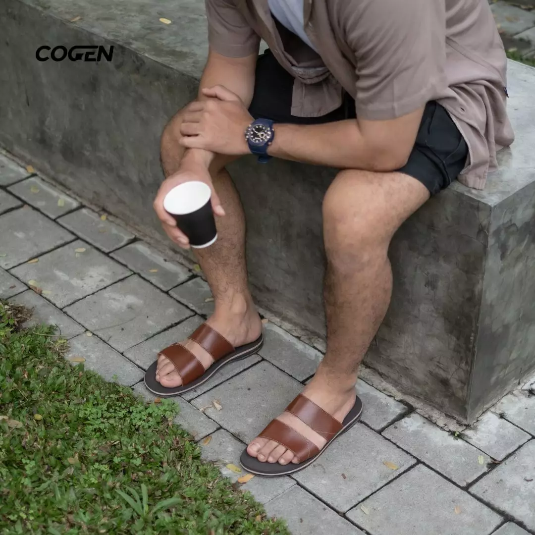 Sendal Pria Kulit Cogen Dua Ban 2 Original Leather Sandal Kokop Marino - Tan