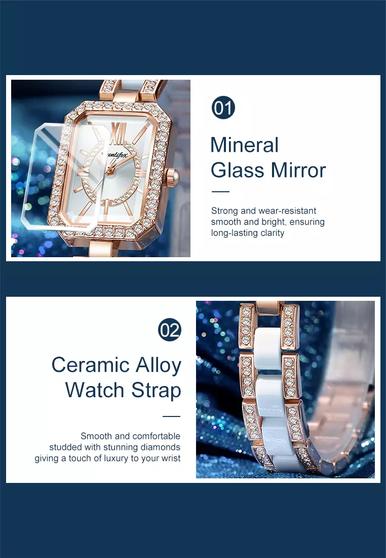 Jam Tangan Wanita Original Korea Kuasar Berlian Square Tali Stainless Steel Anti Air Jam Tangan Cewek silver