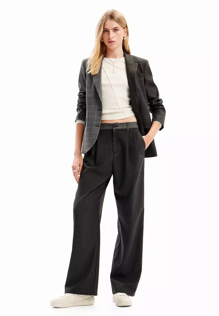Desigual Woman Straight houndstooth patch blazer.