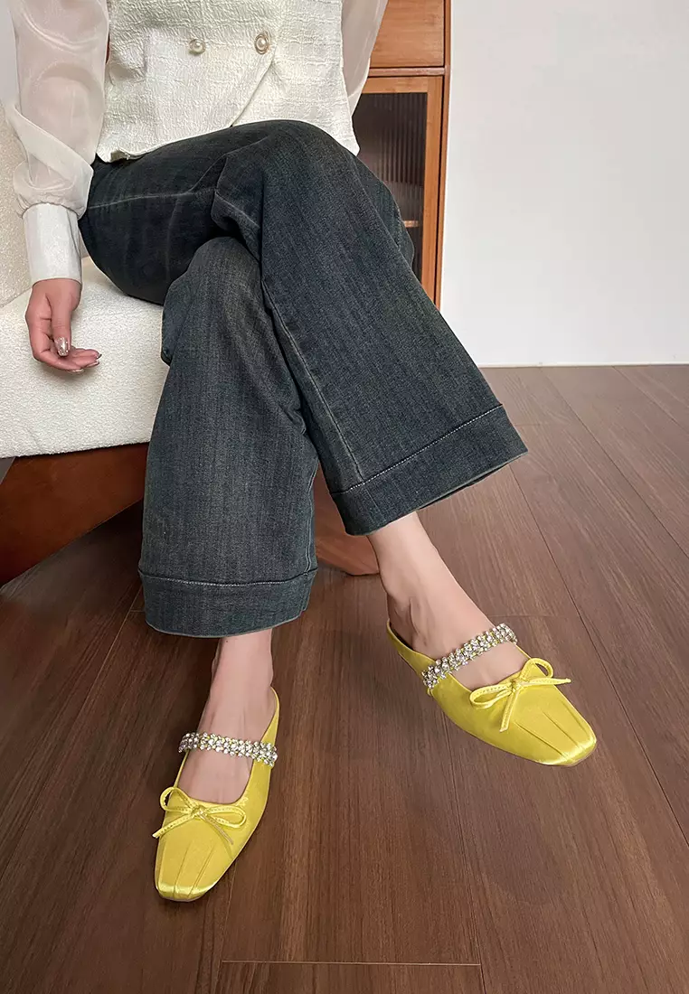 Bowknot Rhinestone Strap Satin Mules WW6579-5