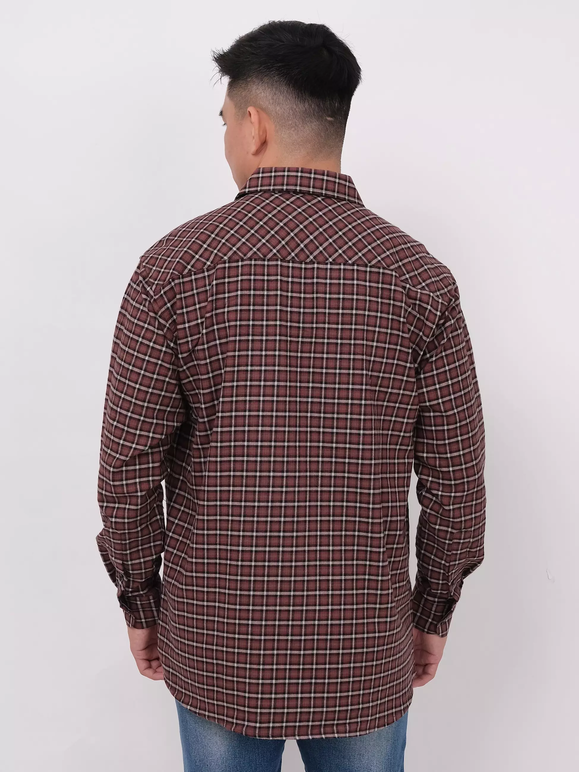 Kemeja Flannel Lengan Panjang Cokelat Tua Kotak-Kotak 16843