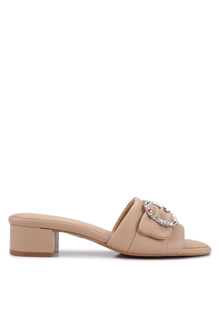 Hope Rosa Goddess Nude Crystal Suede Slide Sandals