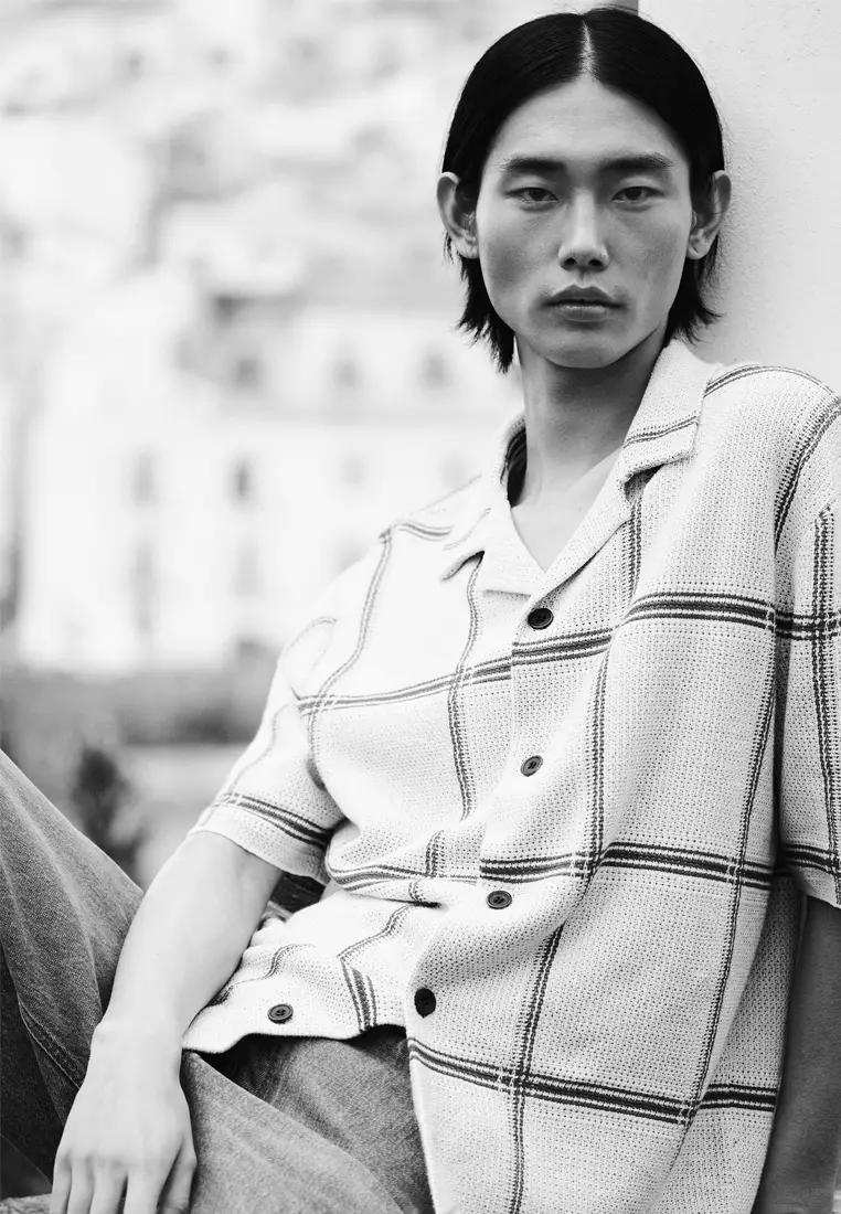 Checked Knitted Short-Sleeved Shirt