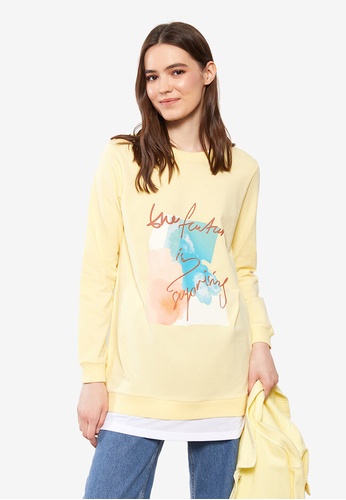 LC WAIKIKI yellow Printed Long Sleeve Sweatshirt AE23CAA191DF69GS_1