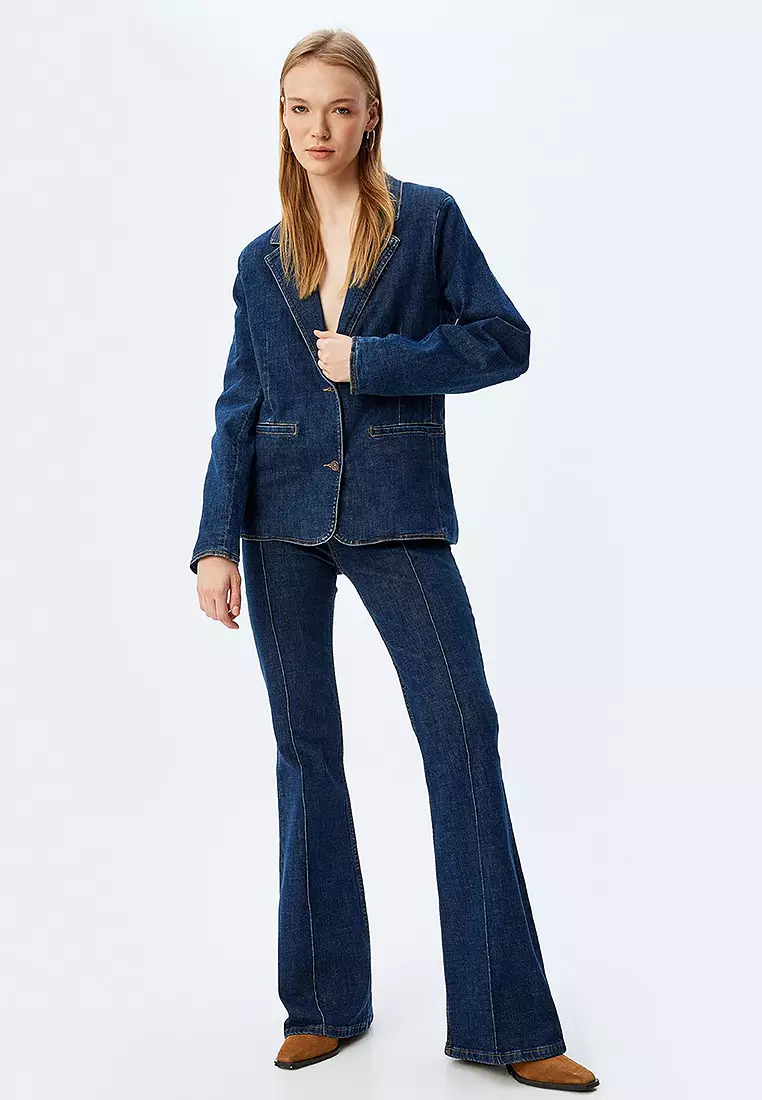 Denim Blazer Jacket Buttoned Comfortable Fit