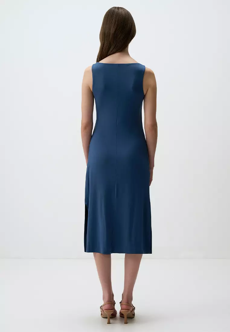 Buy Jimmy Key Jimmy Key Indigo Blue Slim Fitted Boat Neck Knitted Midi ...
