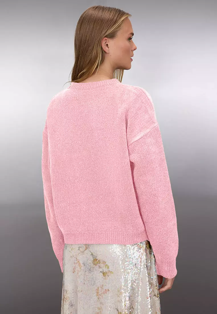 Pink Wide Pattern Special Yarn Knitwear Sweater
