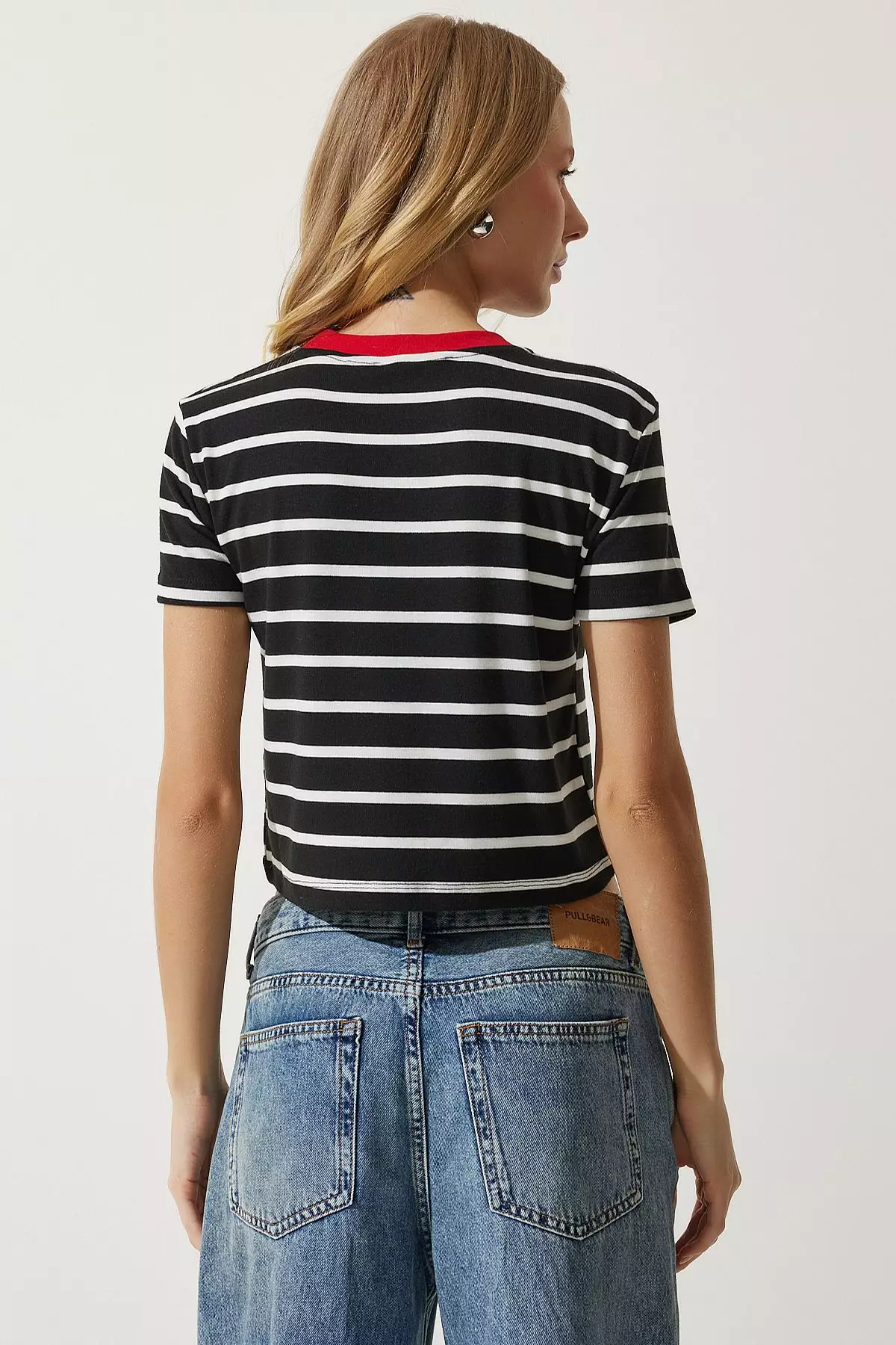 Heart Embroidered Striped Cotton Knitted T-Shirt