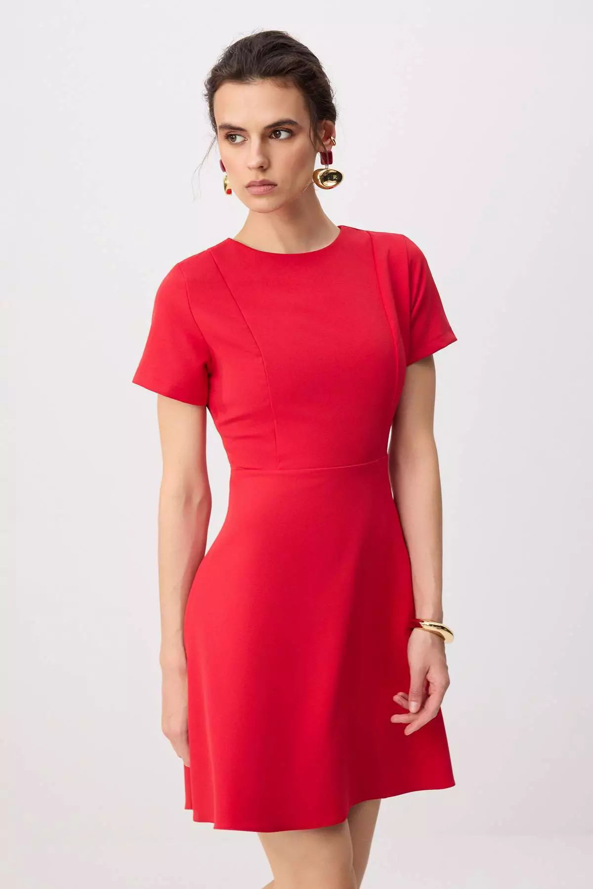 Red Skirt Open Waist Short Sleeve Mini Woven Dress Twoss26El00307