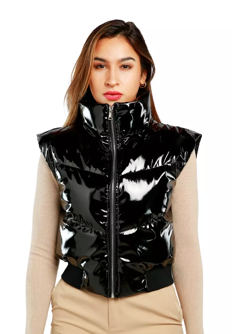 Buy London Rag Black Patent Sleeveless Puffer Jacket 2026 Online