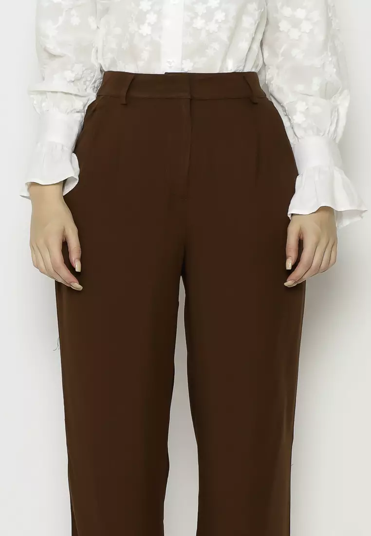 Urban Exchange Noya Dark Brown Palazzo Pants - Celana Panjang Coklat Gelap