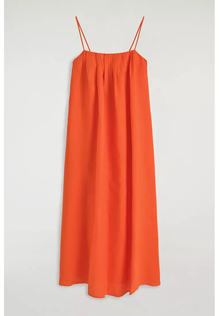 PLEATED LINEN MAXI DRESS