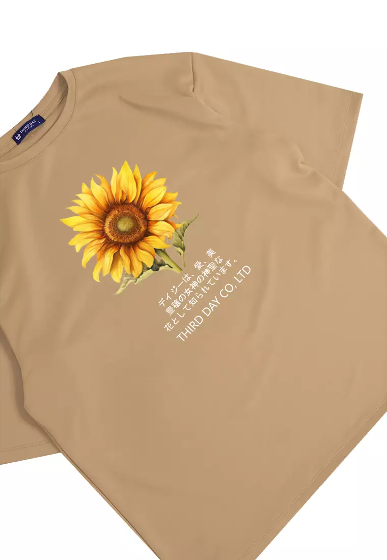 MTP71 kaos oversize flower sunflower bunga matahari bahan tebal scuba pria big sunflower khaki