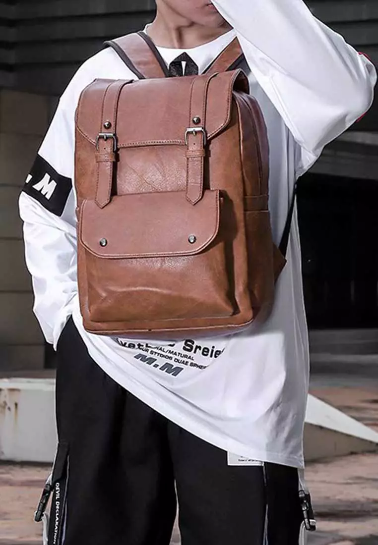 Leather flap backpack best sale