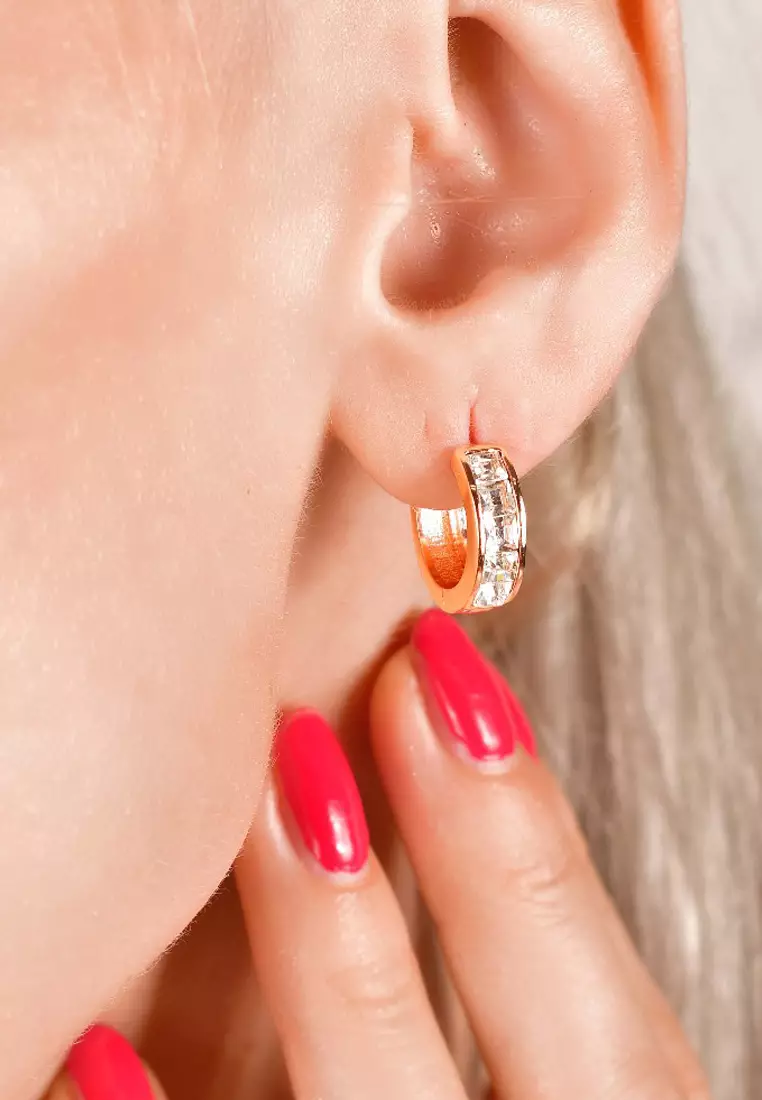 Huggie Earrings Embellished with SWAROVSKI® crystals-Rose Gold/Clear
