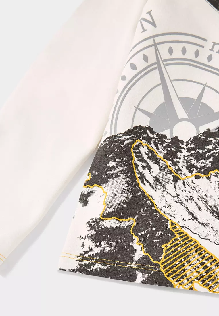 Daze LS White Long Sleeve Tee with Eagle Print