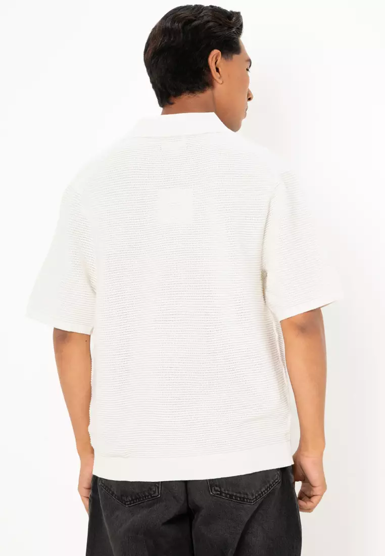 Snowy Tech Knit Johnny Collar Polo Shirt - Calvin Klein Jeans