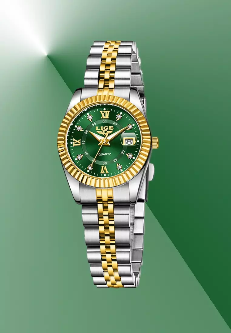 Ladies IP Gold Stainless Steel Quartz Watch, Date, Stainless Steel Bracelet