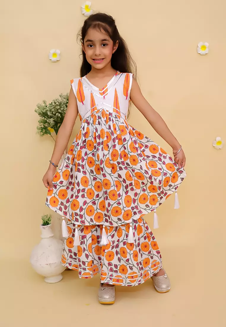 The Mom Store Narangi 女孩 Anarkali Kurta Sharara 套装 - 多色