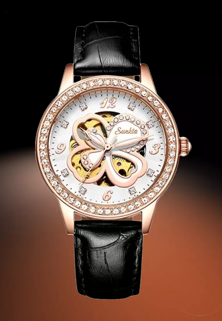 Ladies automatic watch leather strap on sale