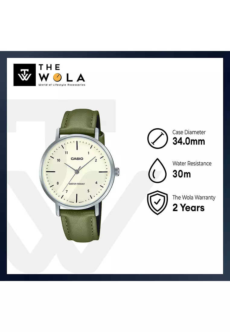 LTP-VT03L-3B Women Analog Watch Green Leather Strap