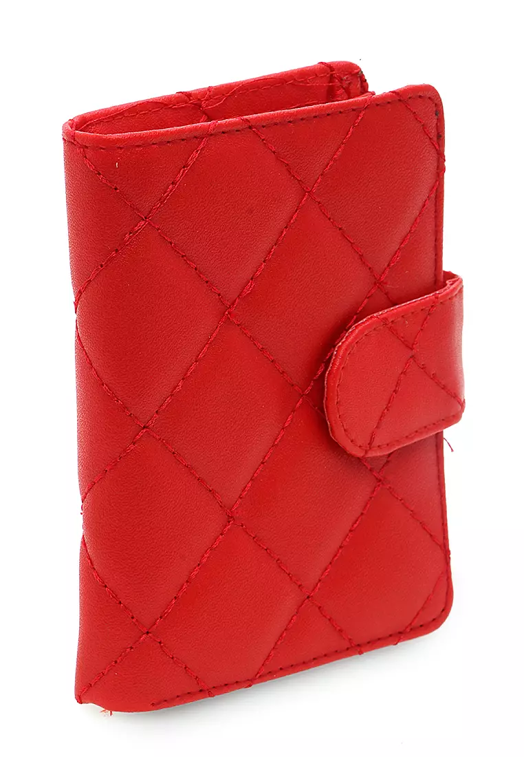 Dompet Wanita Bordir Detail Kancing Snap Card Holder 14 Slot Design Casual - Merah