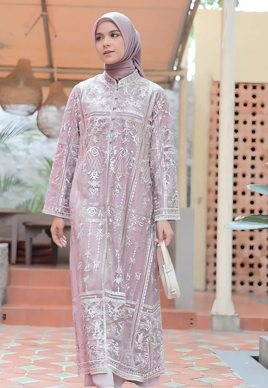 Mosleem Long Dress White Payet Elegan By Briiliant Girl Warna Pink
