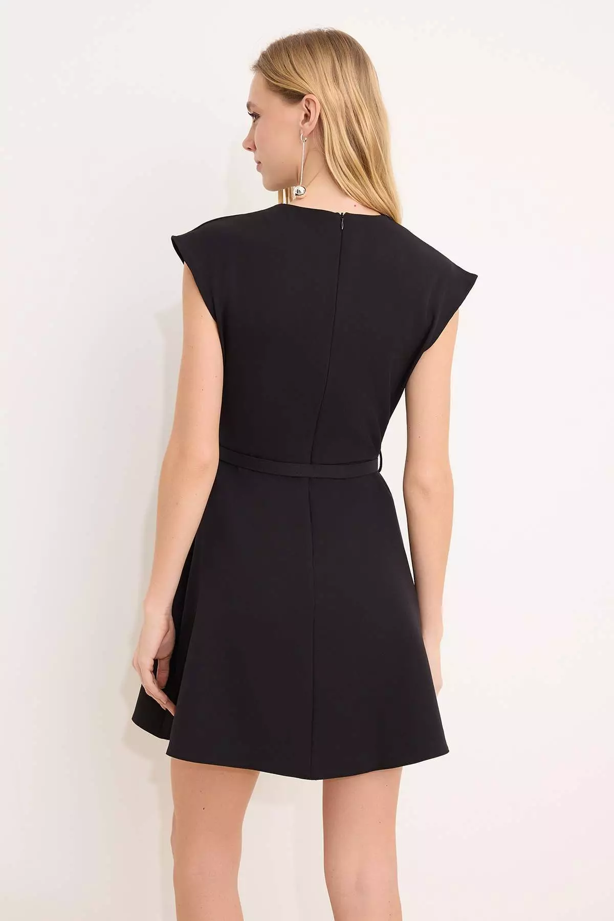 Black Belt Li Skirt Flared From The Waist Mini Stretchy Woven Dress Twoss26El294