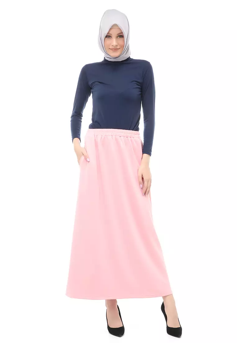 Rok Panjang Muslimah Polos Bawahan Wanita Regular Fit All Size - Dusty