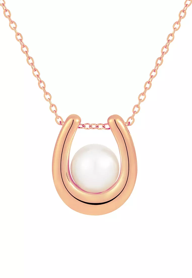 Unice Unique "U" Shape with Pearl Pendant Chain Necklace in Rose Gold