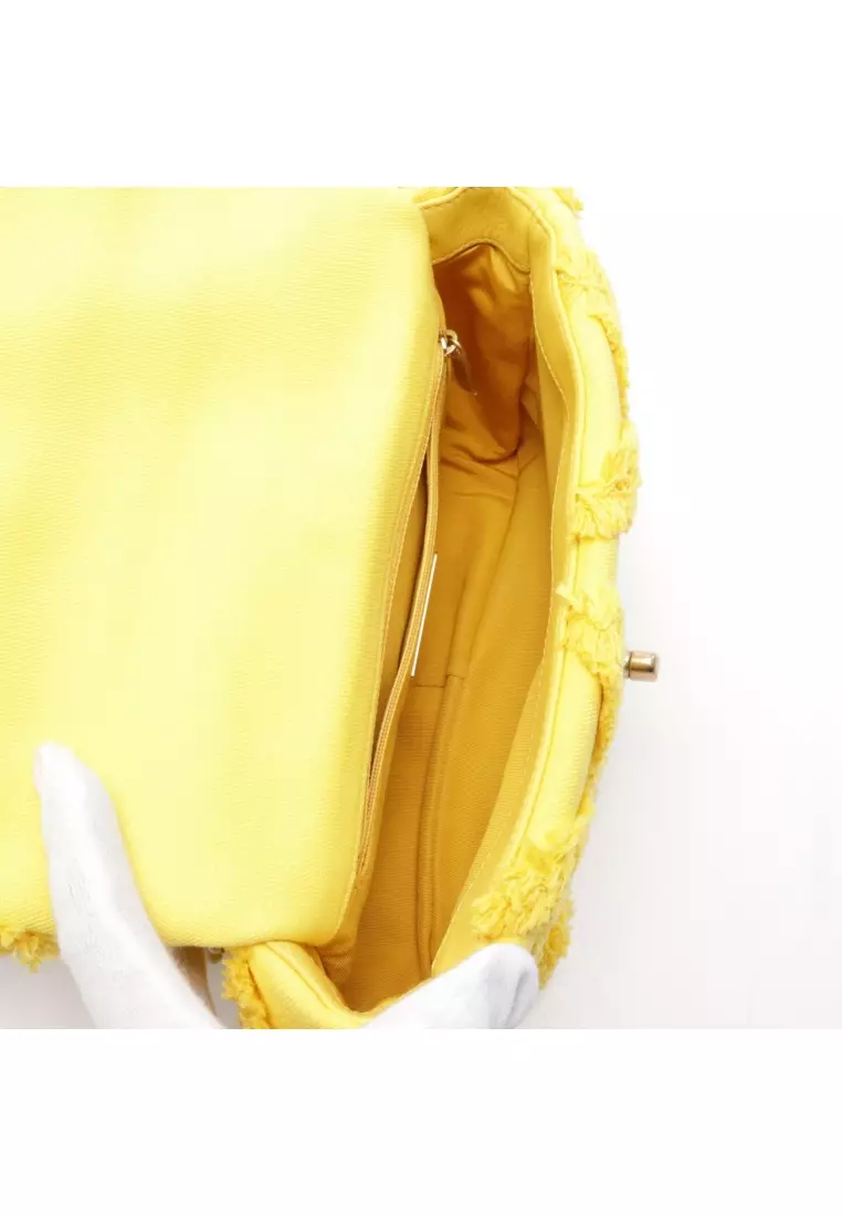 Pre-Loved Chanel 19 Dizeneuf matelasse chain shoulder bag canvas yellow Combination metal fittings