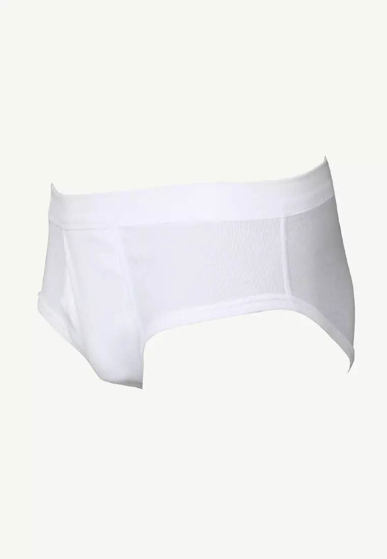 Premium Ribbed Comforter Men's  Briefs w/ Fly Opening w/ Lycra Waistband White (3in1Pack)