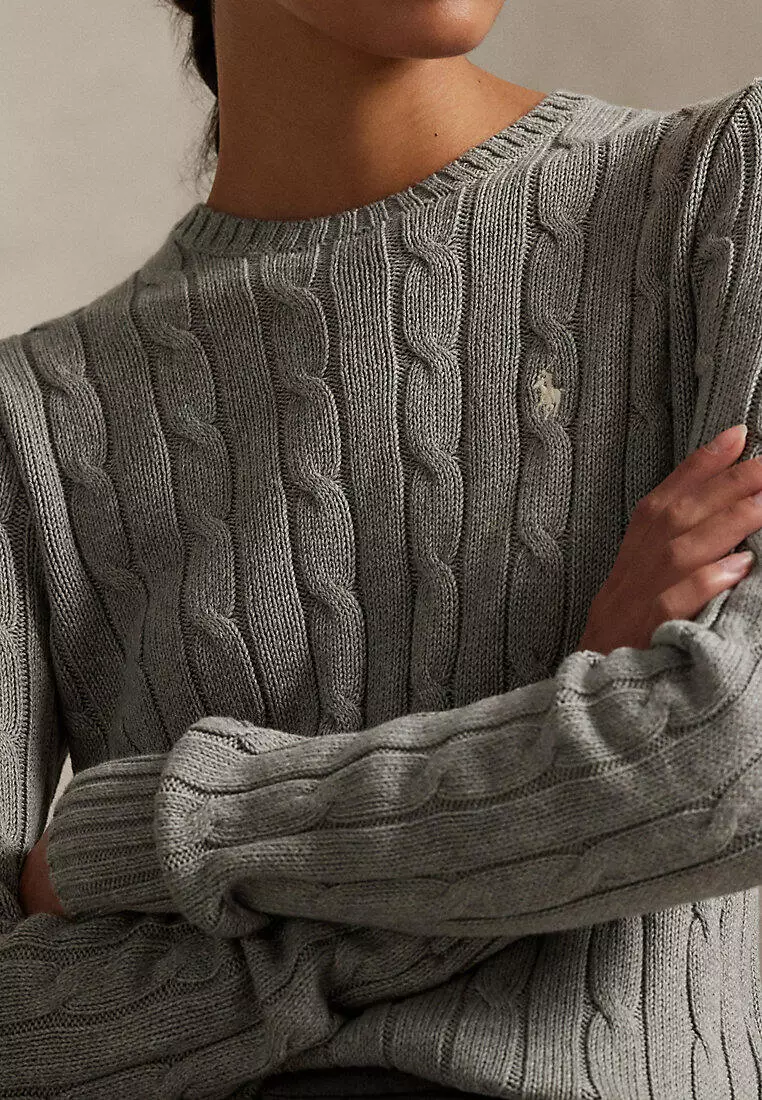Cable-Knit Cotton Crewneck Sweater