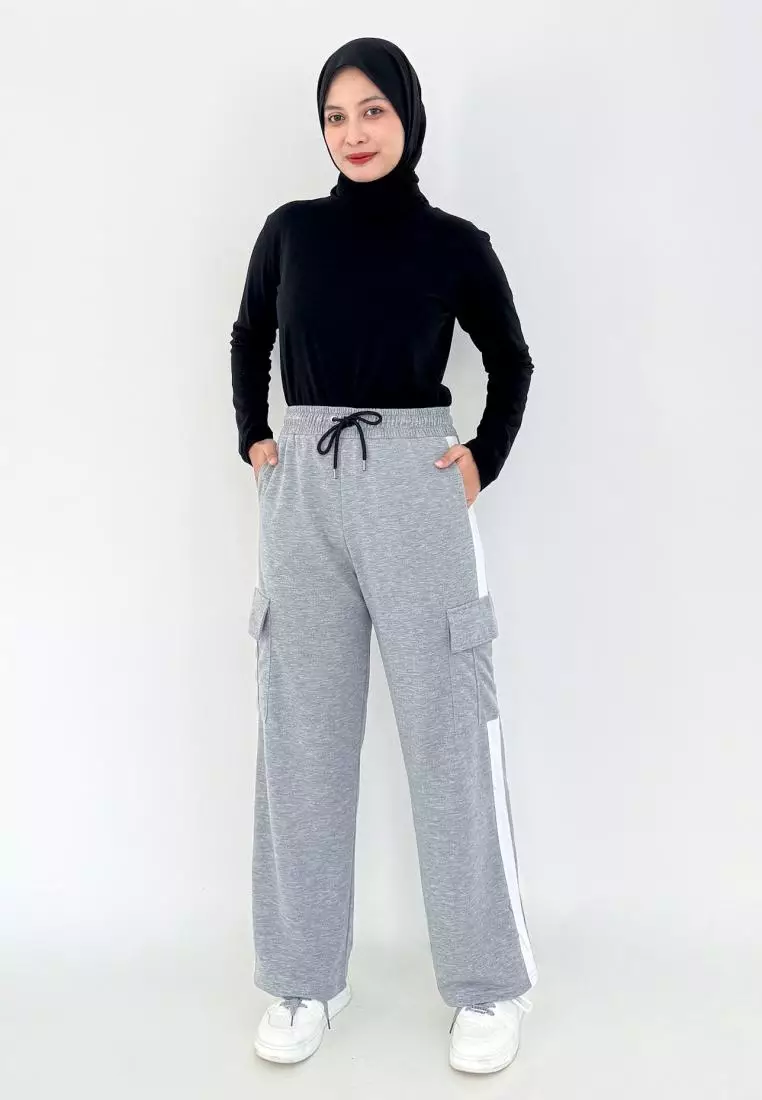 Naya Sweatpants (Celana babyterry Cargo) Abu - Abu