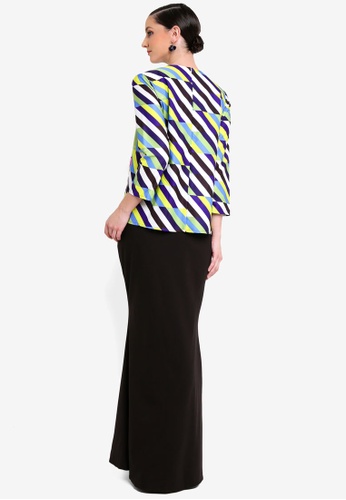 Buy Menton Mini Kurung W/ 3/4 Sleeves + Contrasting Print from EMEL in black and green and Multi at Zalora