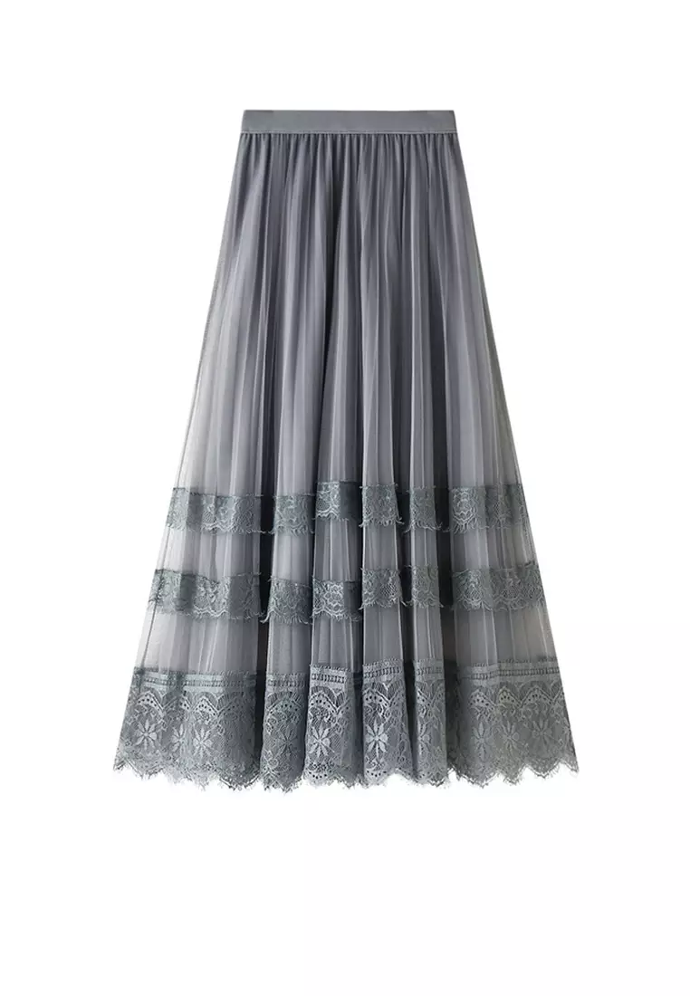 Spring/Summer High Waist Lace Stitching Mesh Skirt AF8585