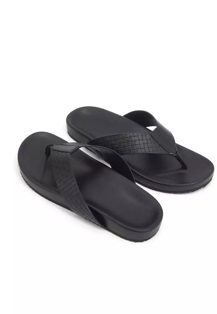 Mens black deals leather flip flops