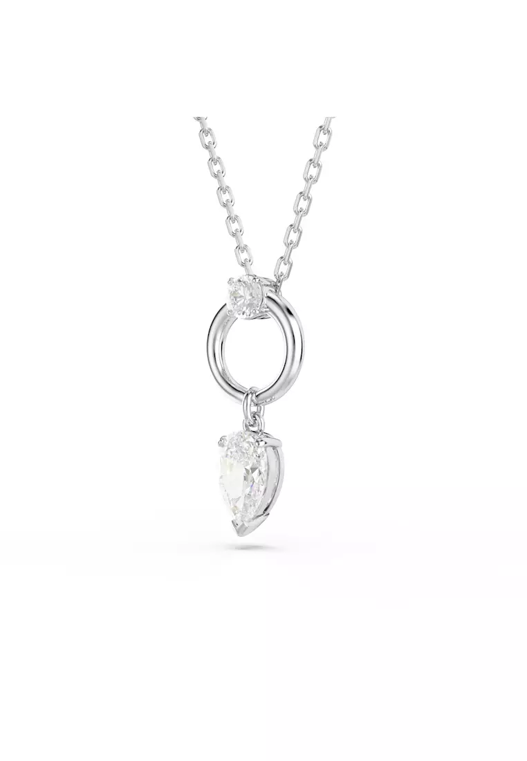 Mesmera pendant, Pear cut, White, Rhodium plated
