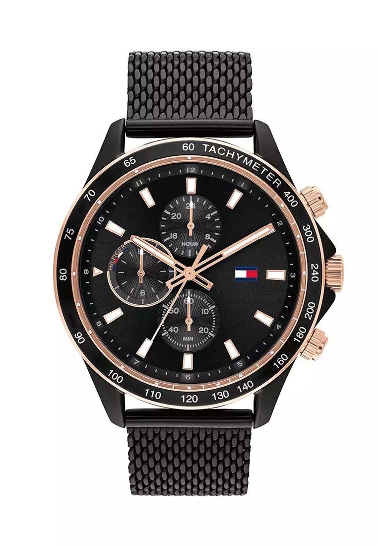 Tommy hilfiger men's black ip mesh hotsell bracelet watch